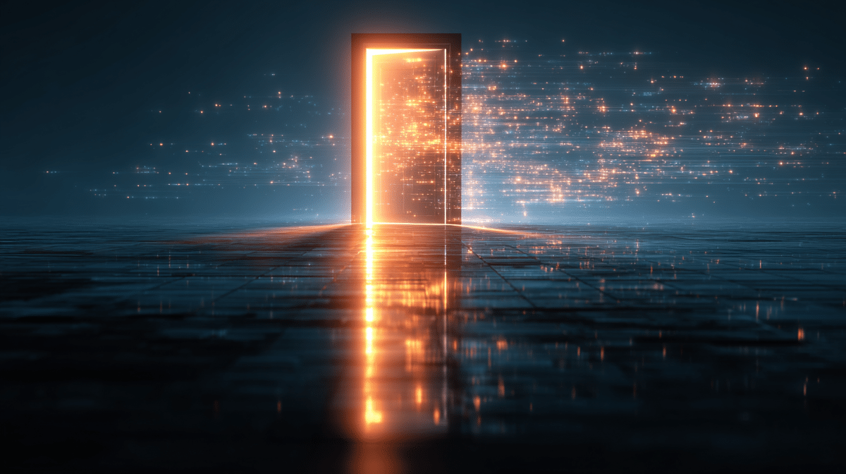 door to a bright future world with technology