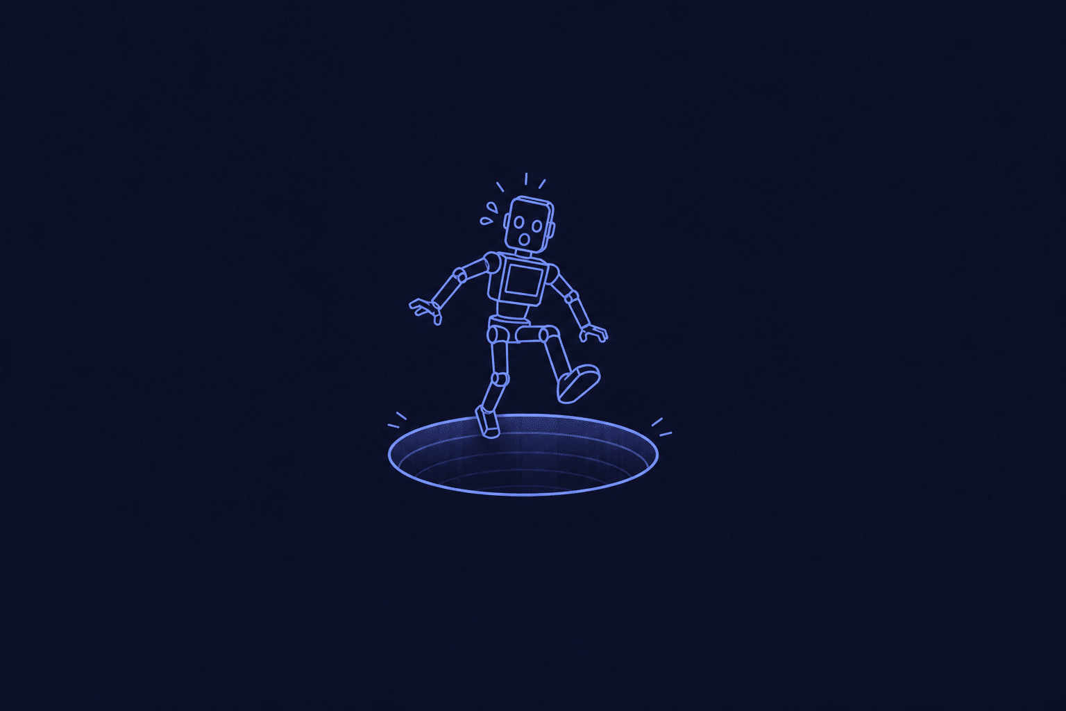 a robot about to fall into a hole